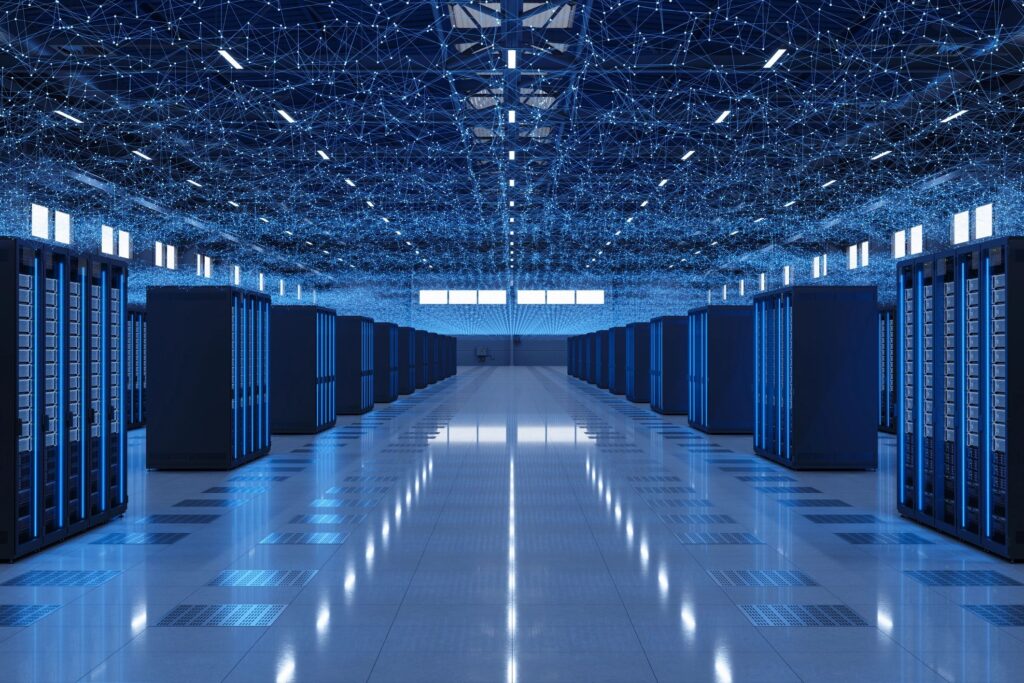 Server rack cabinets in a data center environment with network connectivity overlay